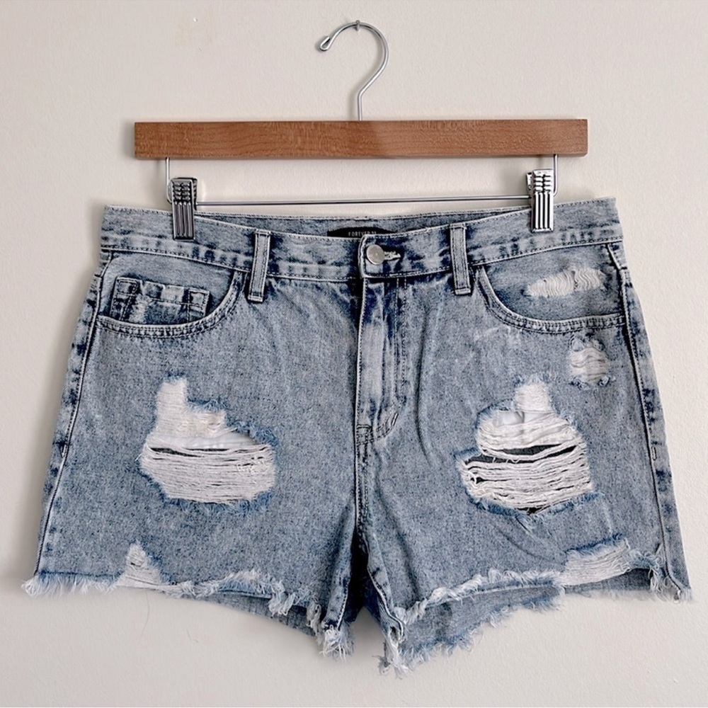 Forever 21 Light Blue Distressed Jean Shorts